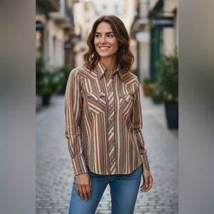 Vintage Trail Ridge Western Pearl Snap Shirt Striped Retro Cowboy Rodeo